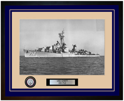 USS GYATT DD-712 Framed Navy Ship Photo Blue