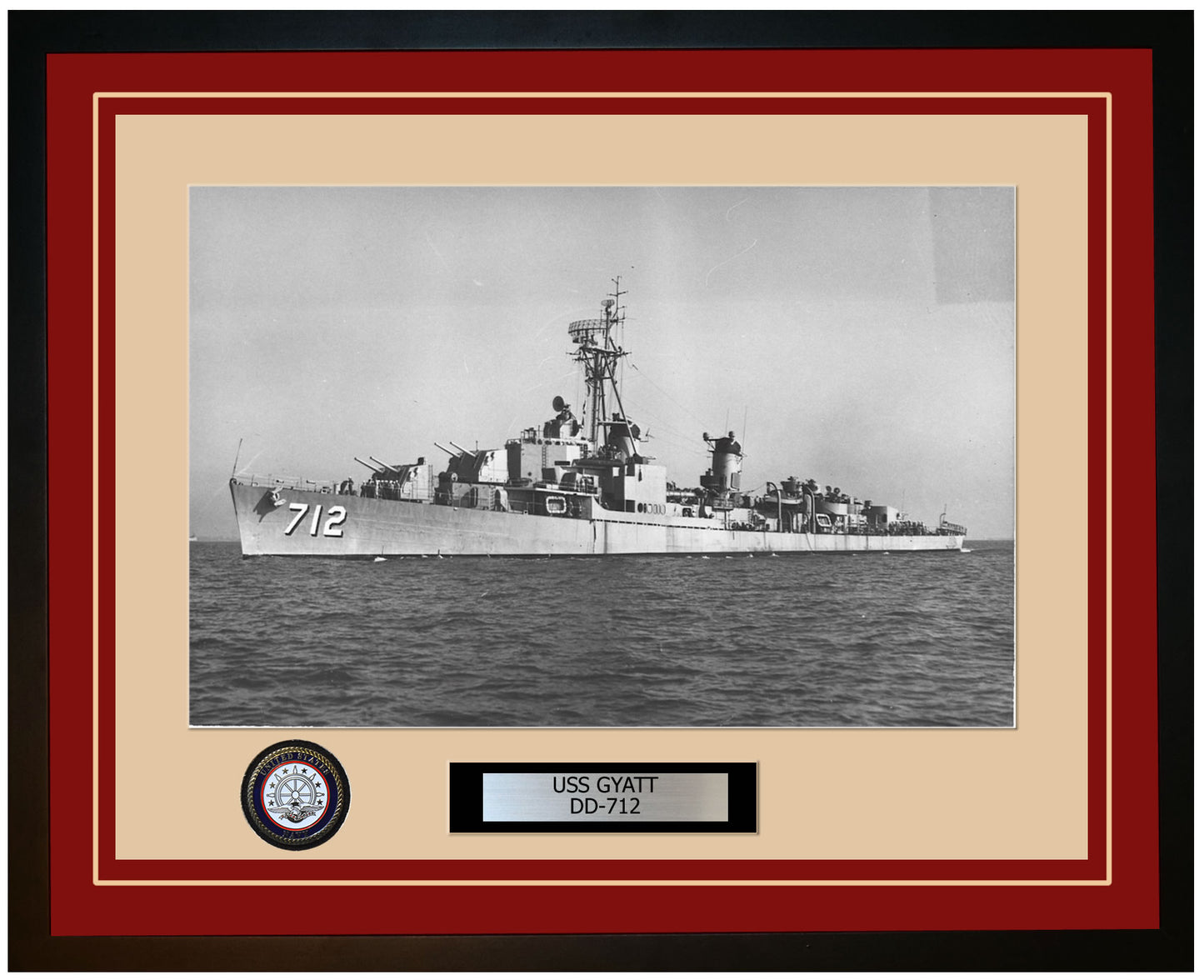 USS GYATT DD-712 Framed Navy Ship Photo Burgundy