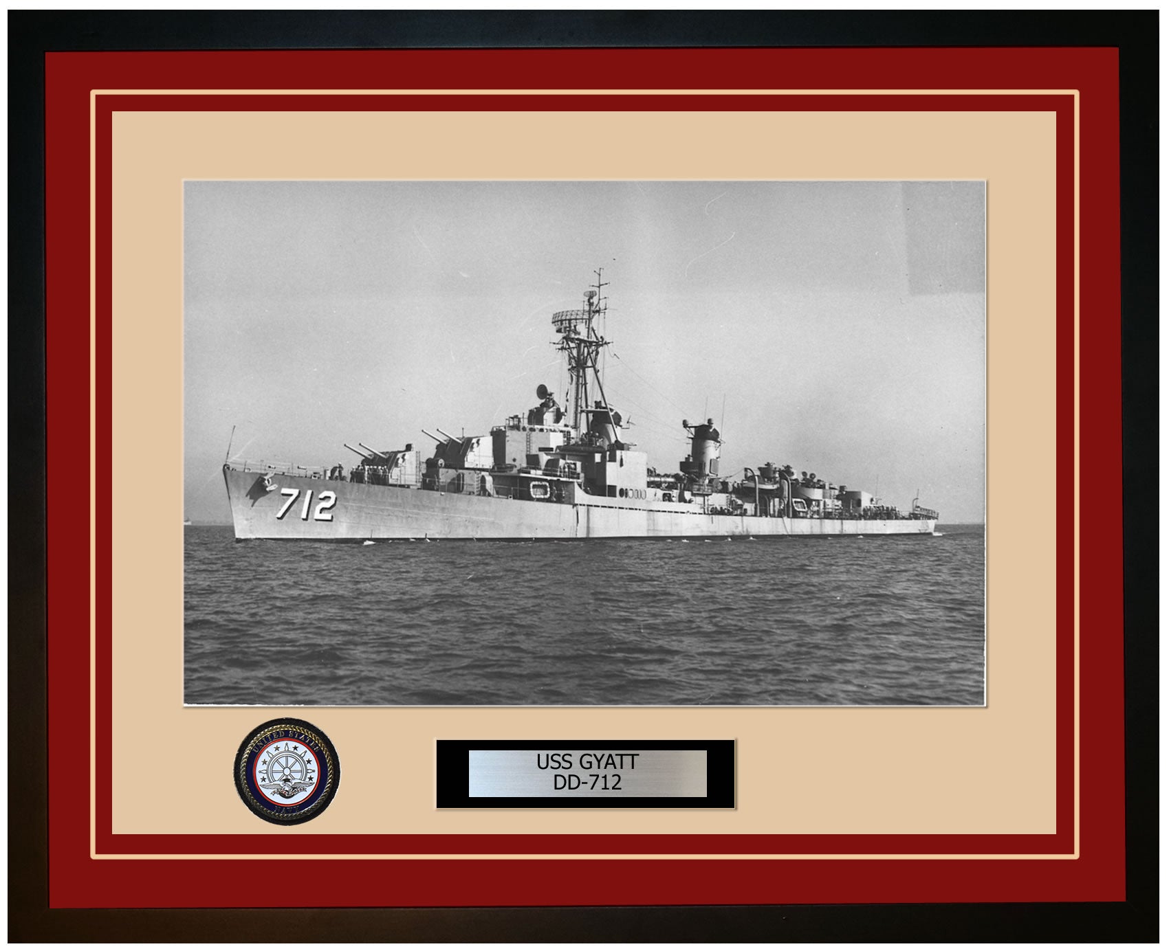 USS GYATT DD-712 Framed Navy Ship Photo Burgundy