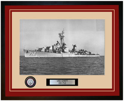 USS GYATT DD-712 Framed Navy Ship Photo Burgundy