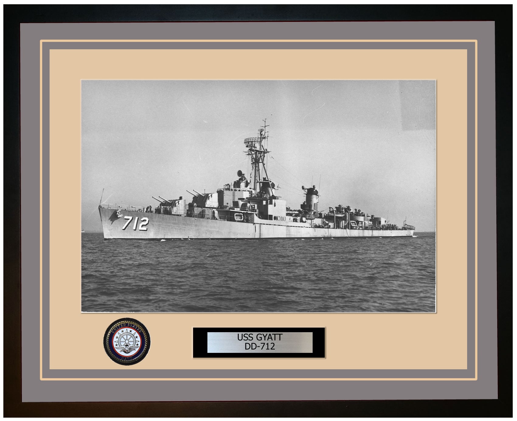 USS GYATT DD-712 Framed Navy Ship Photo Grey