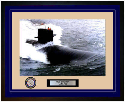 USS Boston SSN-703 Framed Navy Ship Photo Blue