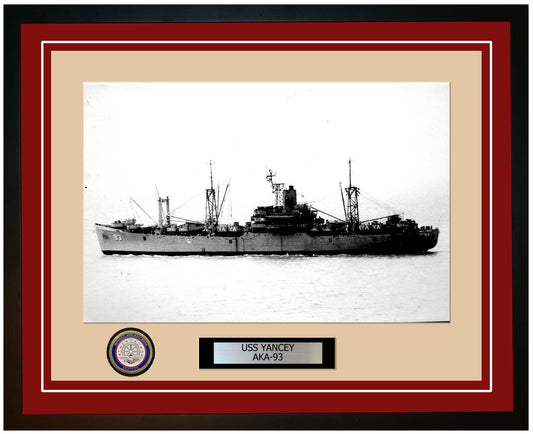 USS Yancey AKA-93 Framed Navy Ship Photo Burgundy