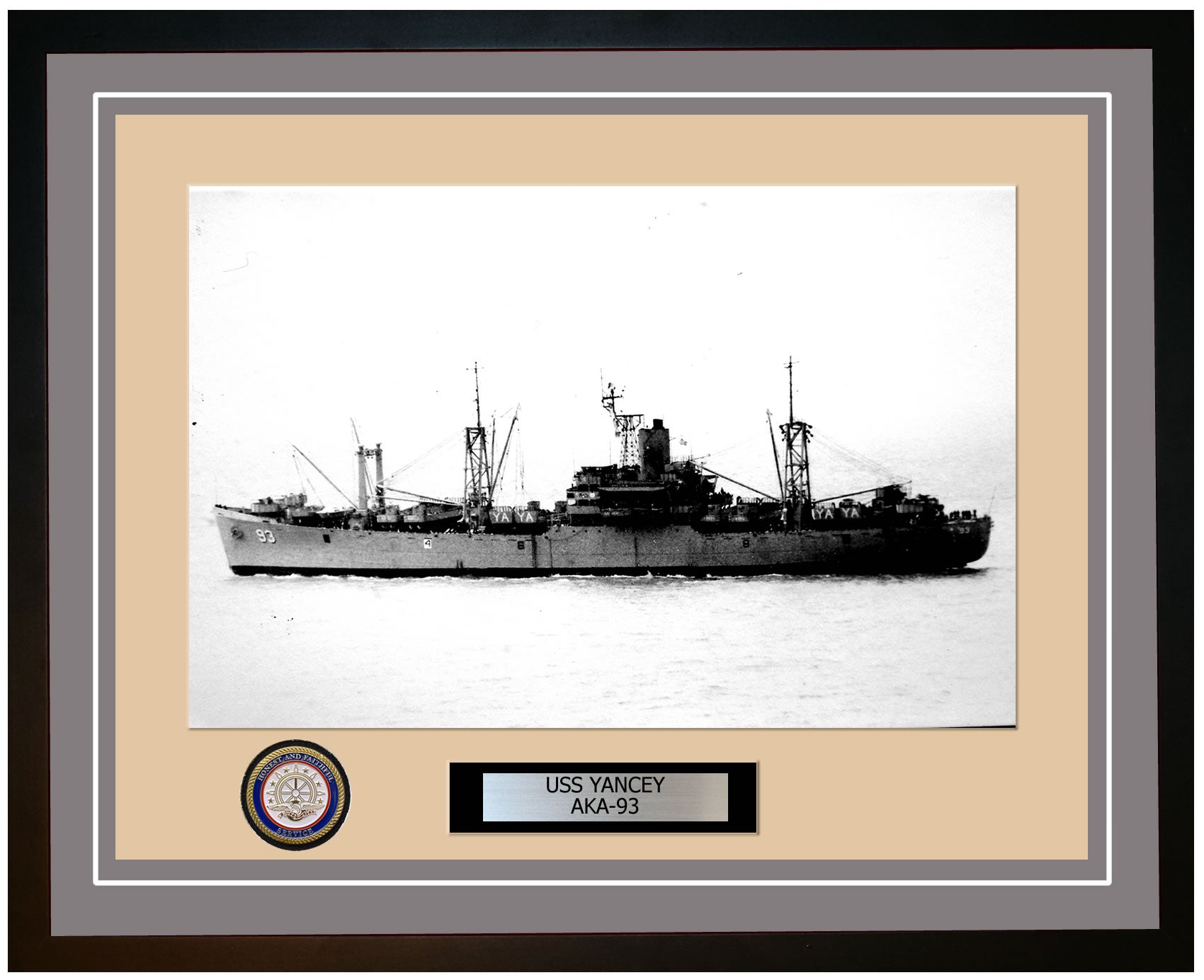 USS Yancey AKA-93 Framed Navy Ship Photo Grey