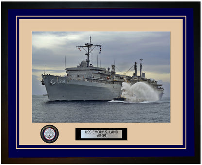 USS EMORY-S-LAND AS-39 Framed Navy Ship Photo Blue