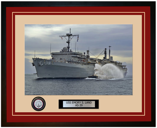 USS EMORY-S-LAND AS-39 Framed Navy Ship Photo Burgundy