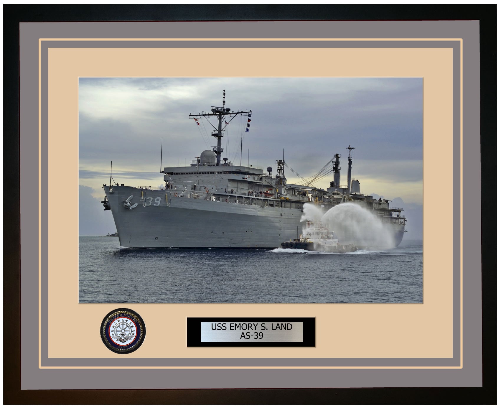 USS EMORY-S-LAND AS-39 Framed Navy Ship Photo Grey
