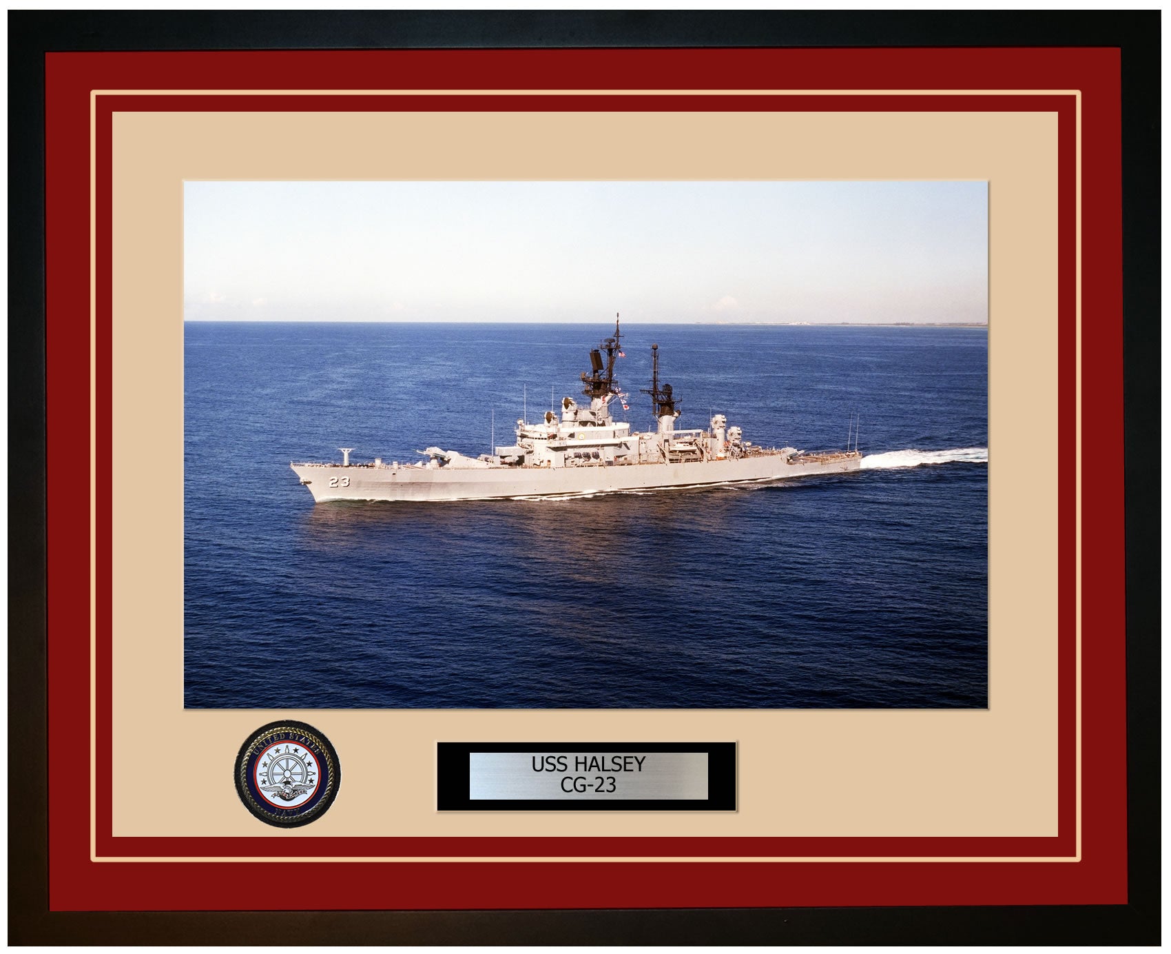 USS HALSEY CG-23 Framed Navy Ship Photo Burgundy