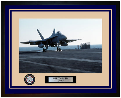 USS CORAL SEA CV-43 Framed Navy Ship Photo Blue