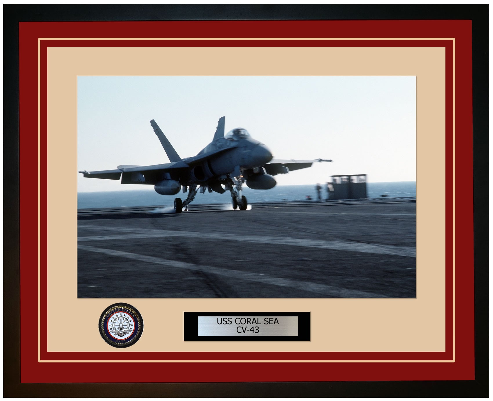 USS CORAL SEA CV-43 Framed Navy Ship Photo Burgundy