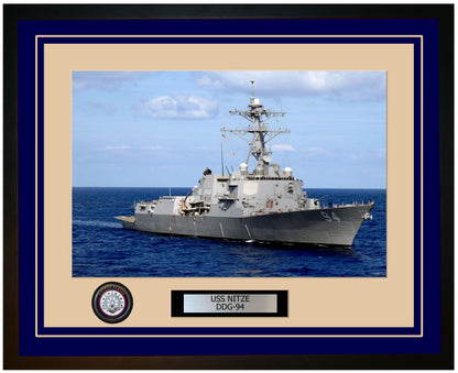 USS NITZE DDG-94 Framed Navy Ship Photo Blue