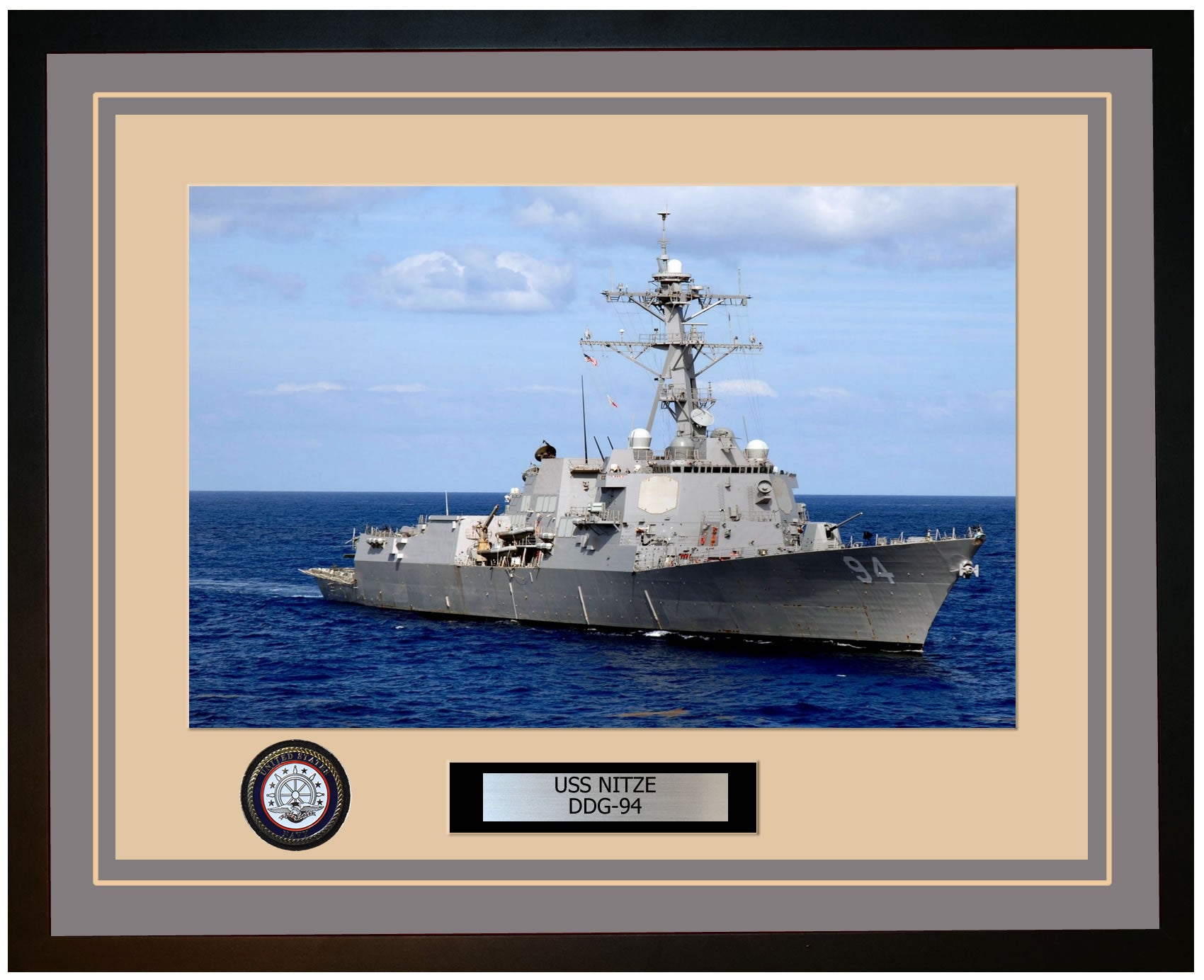 USS NITZE DDG-94 Framed Navy Ship Photo Grey