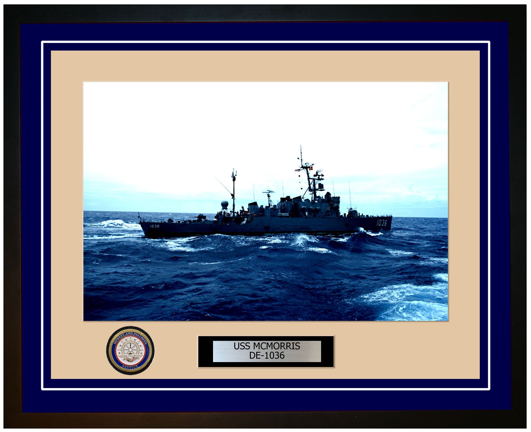 USS Mcmorris DE-1036 Framed Navy Ship Photo Blue