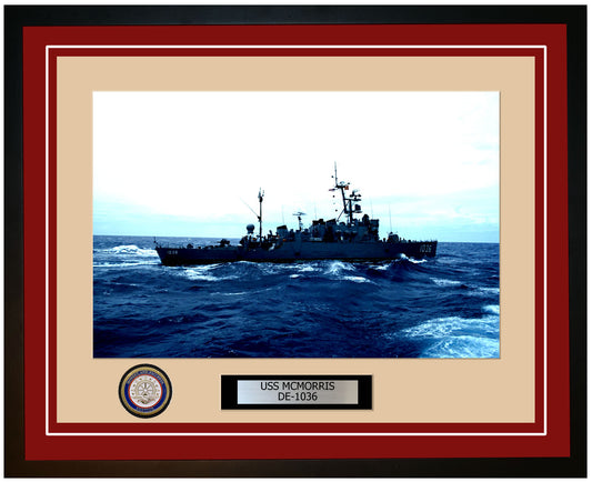 USS Mcmorris DE-1036 Framed Navy Ship Photo Burgundy