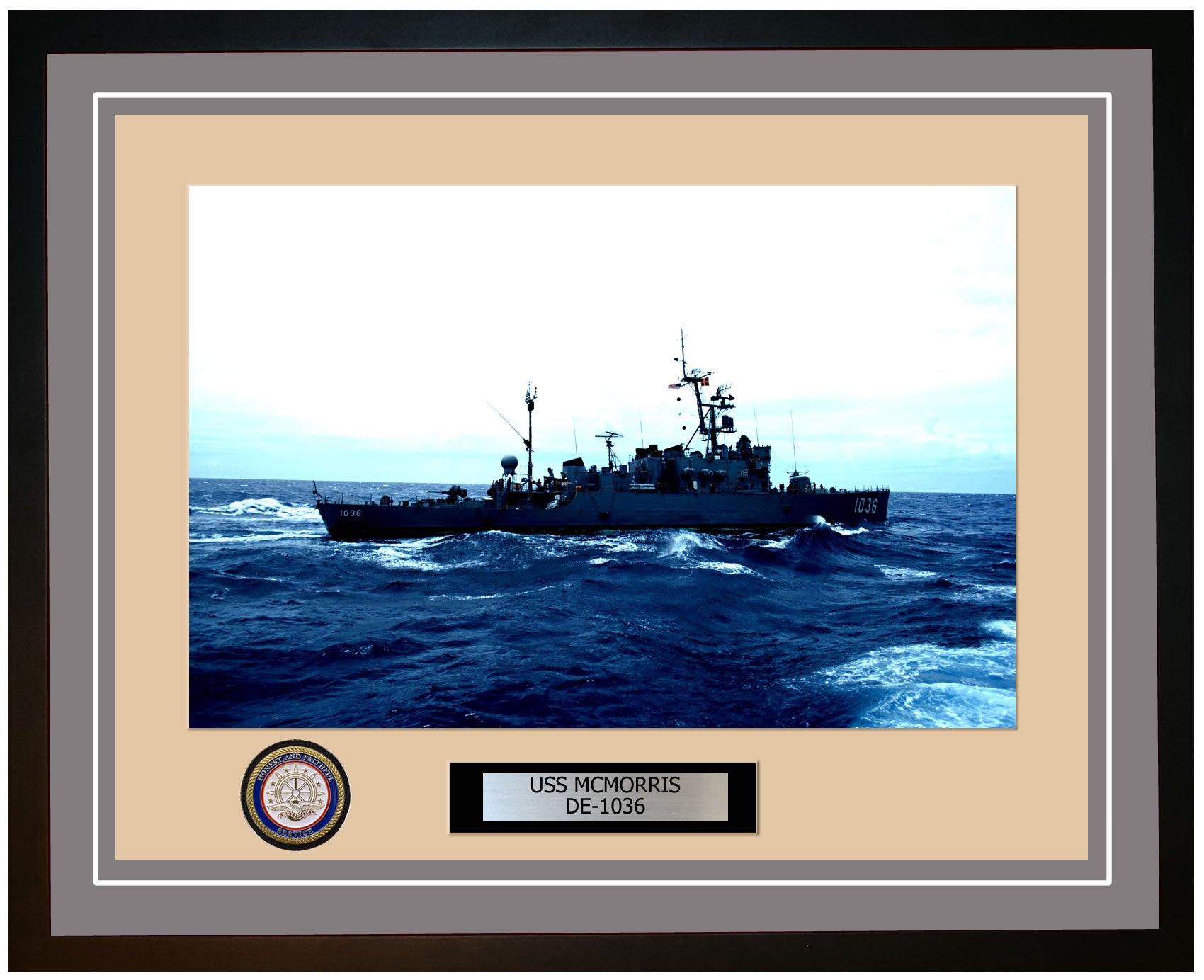 USS Mcmorris DE-1036 Framed Navy Ship Photo Grey