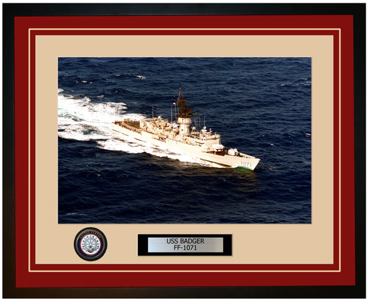 USS BADGER FF-1071 Framed Navy Ship Photo Burgundy