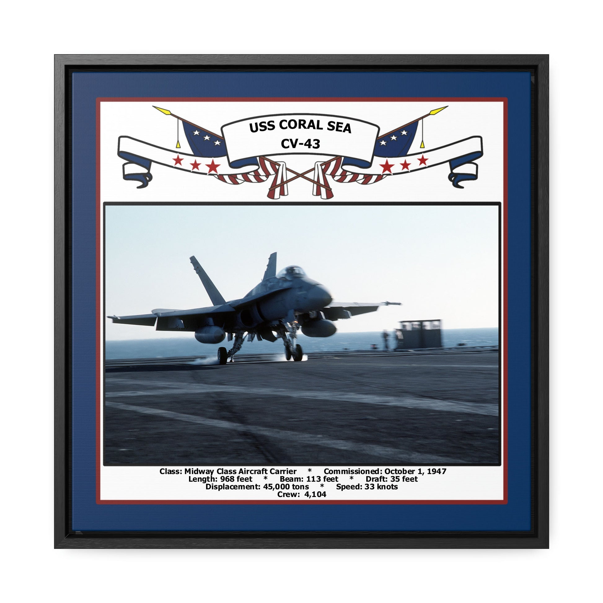 USS Coral Sea CV-43 Navy Floating Frame Photo Front View