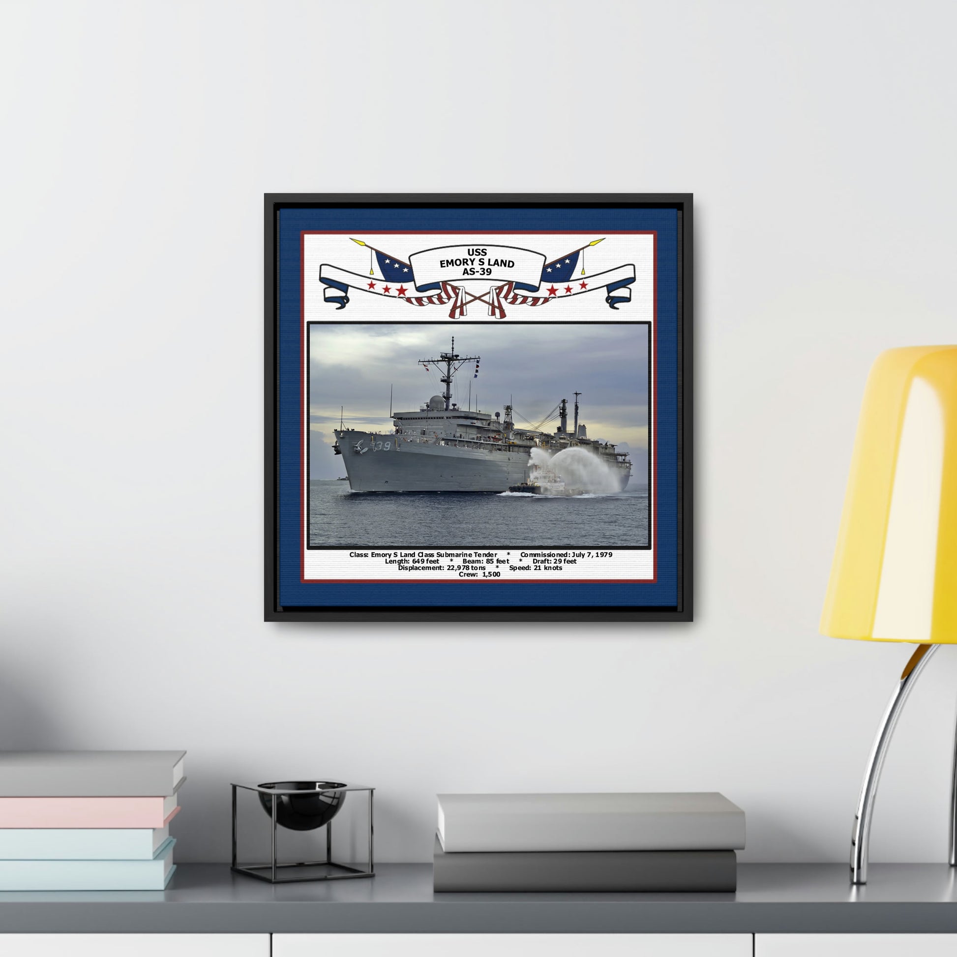 USS Emory S Land AS-39 Navy Floating Frame Photo Desk View
