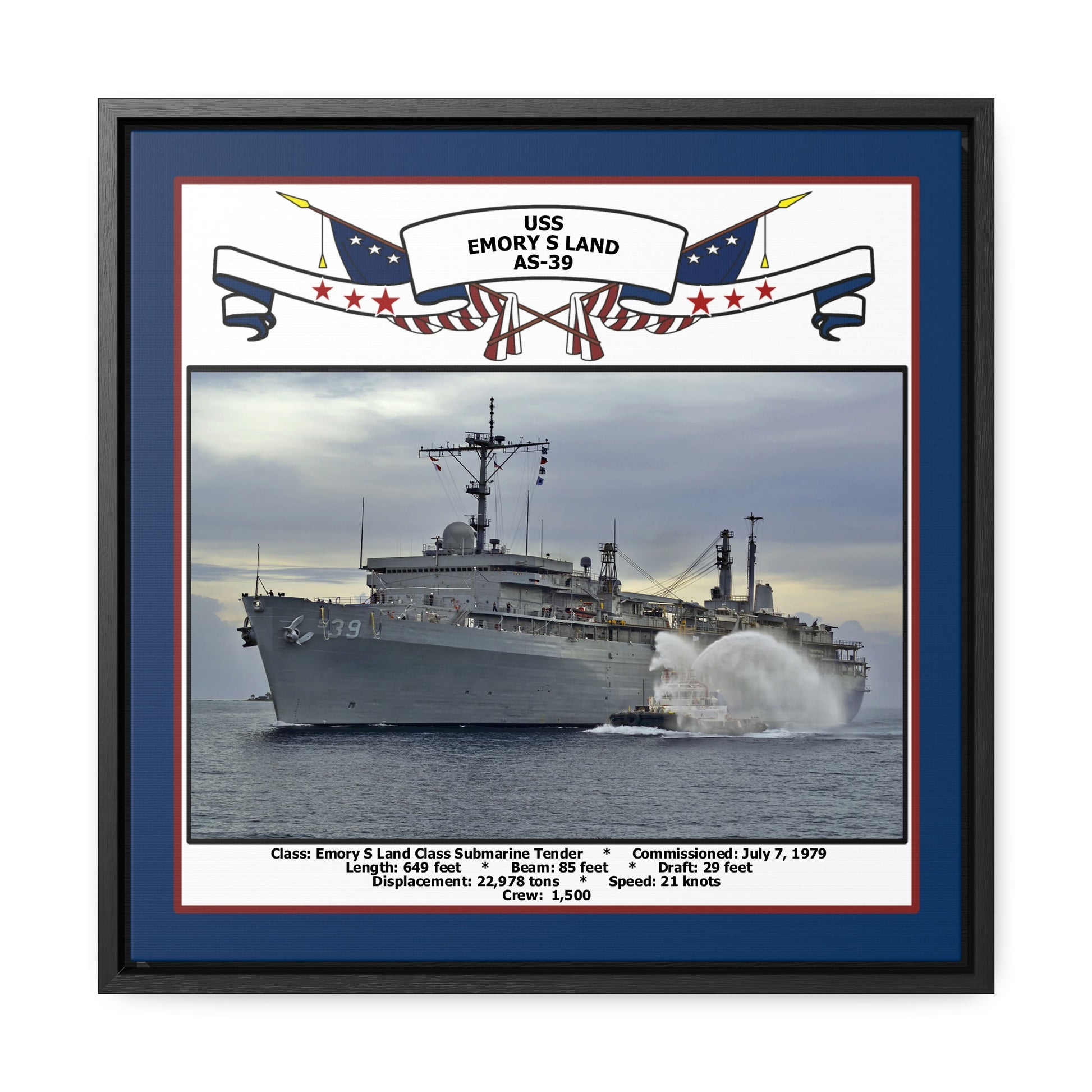 USS Emory S Land AS-39 Navy Floating Frame Photo Front View