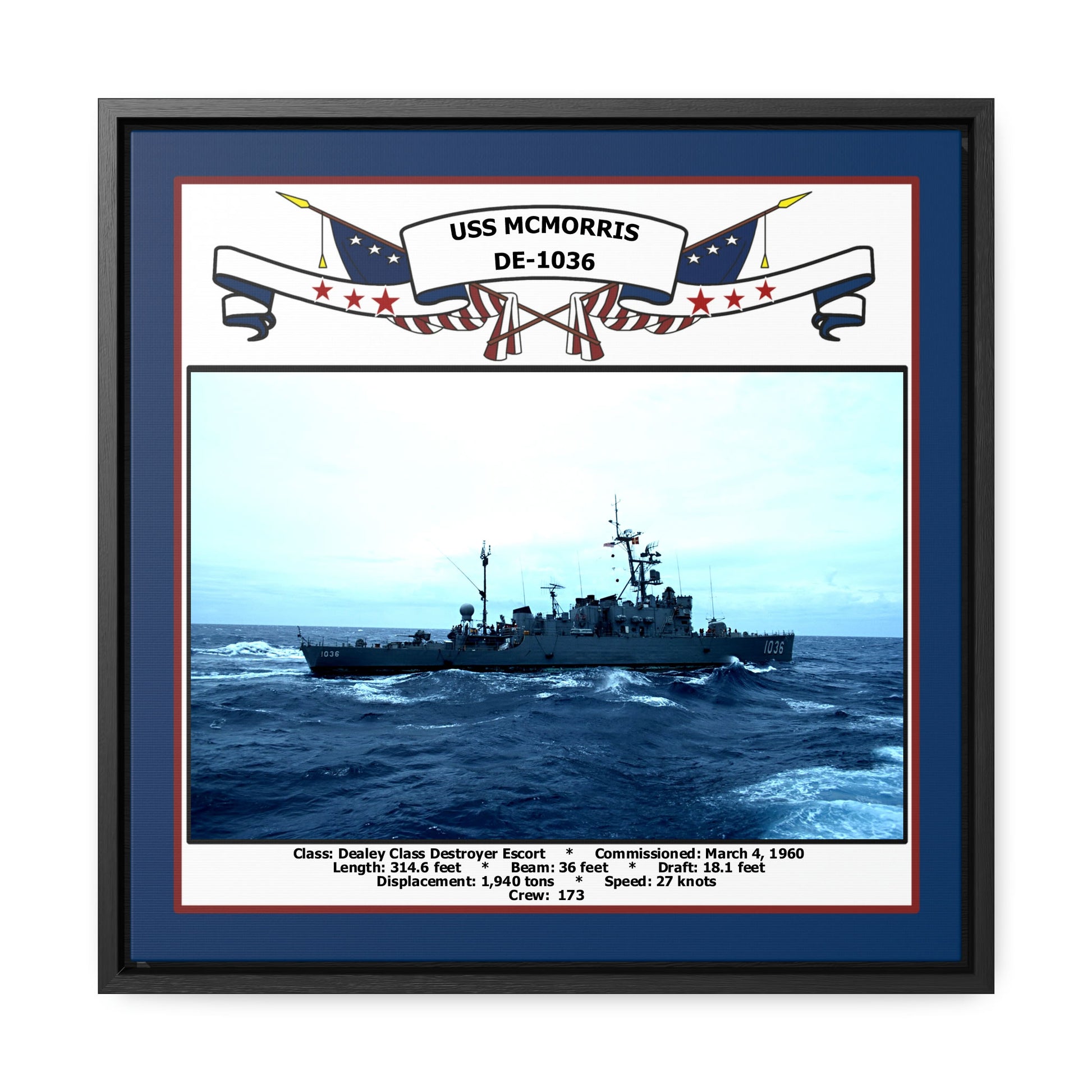 USS Mcmorris DE-1036 Navy Floating Frame Photo Front View