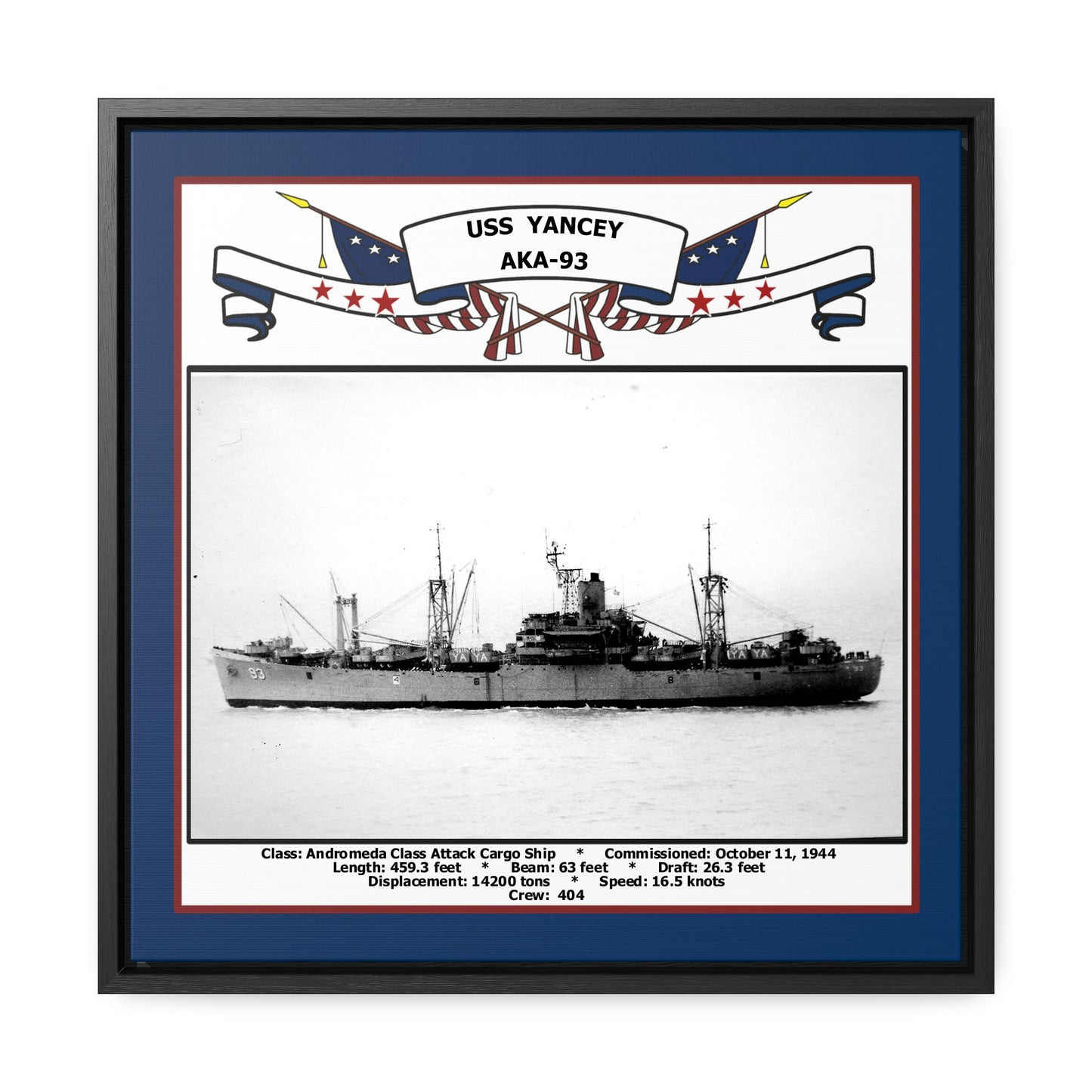 USS Yancey AKA-93 Navy Floating Frame Photo Front View