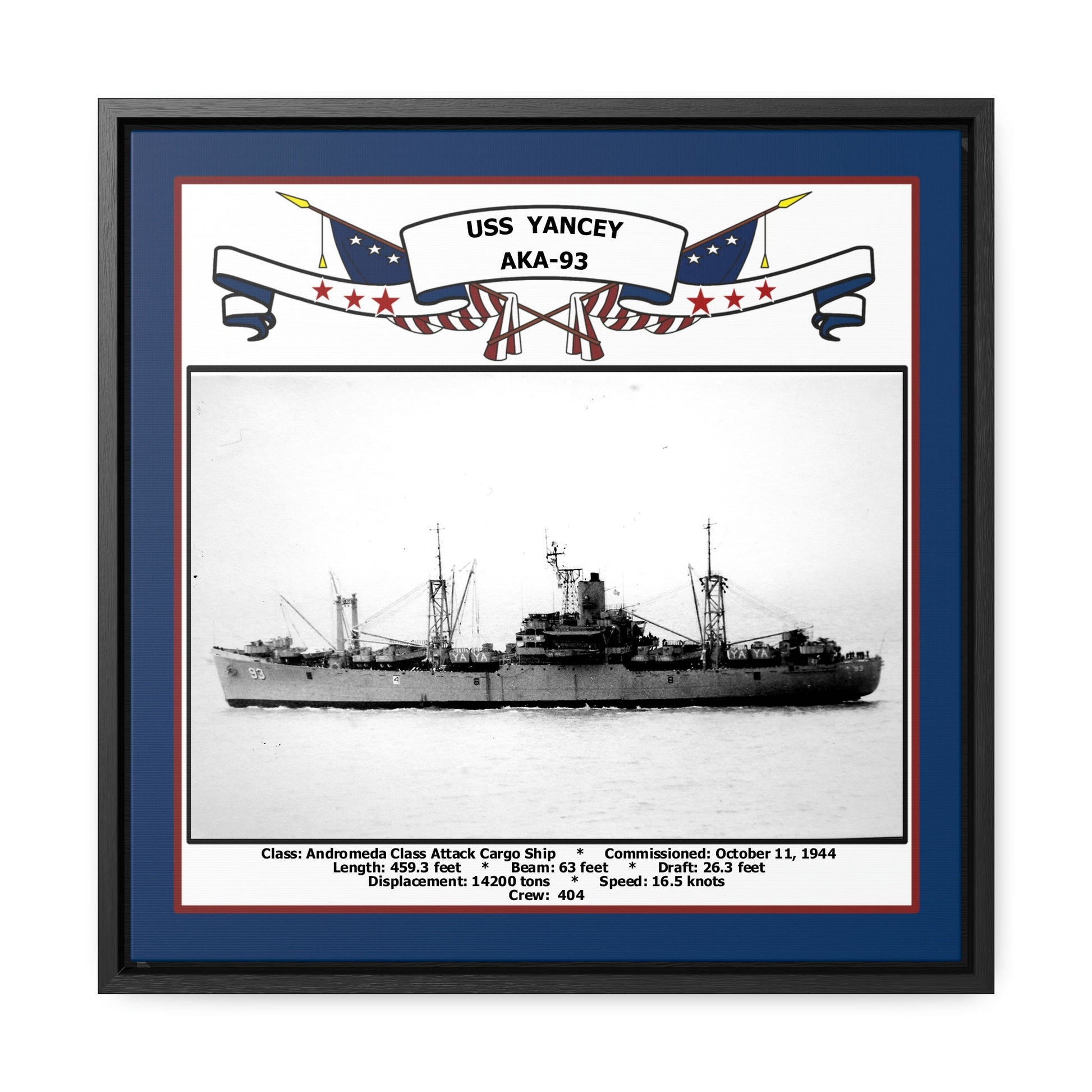 USS Yancey AKA-93 Navy Floating Frame Photo Front View