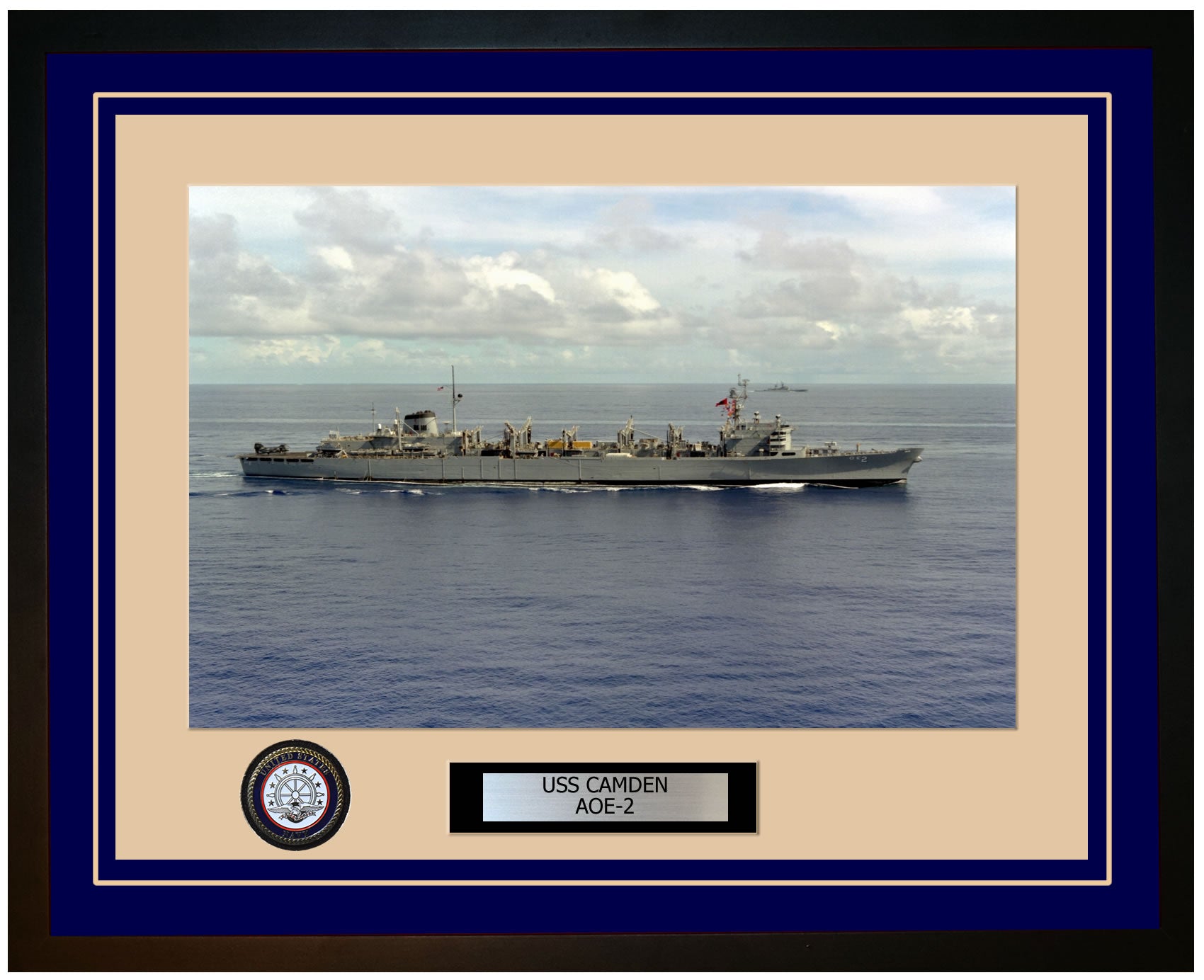 USS CAMDEN AOE-2 Framed Navy Ship Photo Blue