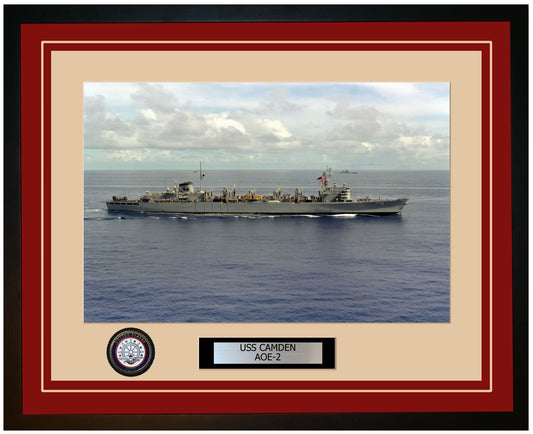 USS CAMDEN AOE-2 Framed Navy Ship Photo Burgundy