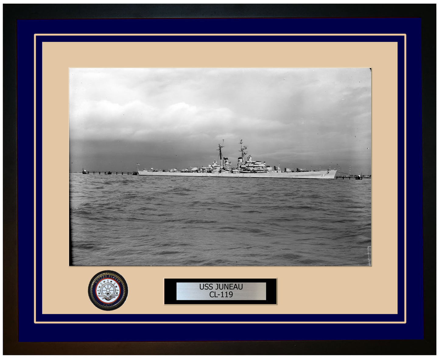 USS JUNEAU CL-119 Framed Navy Ship Photo Blue