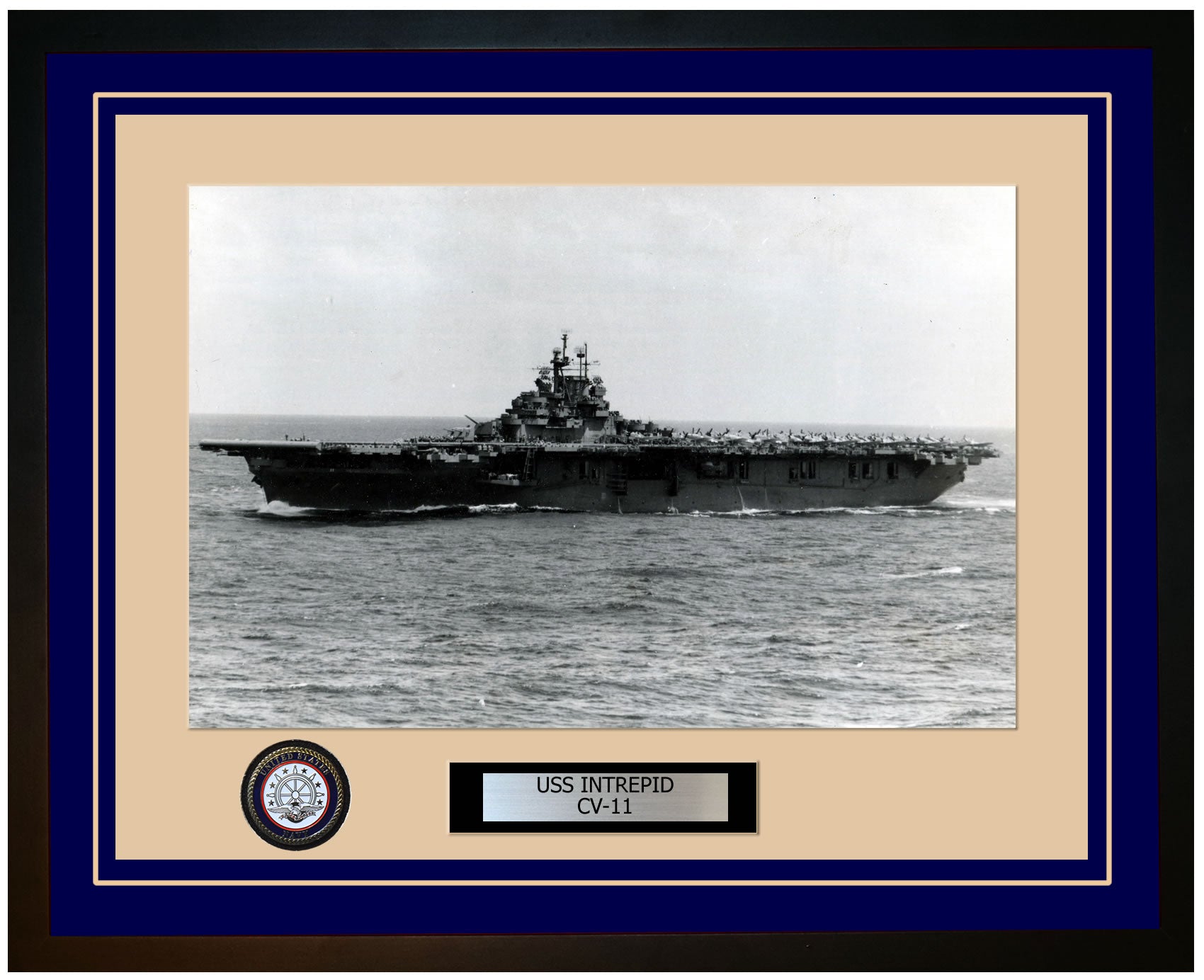 USS INTREPID CV-11 Framed Navy Ship Photo Blue