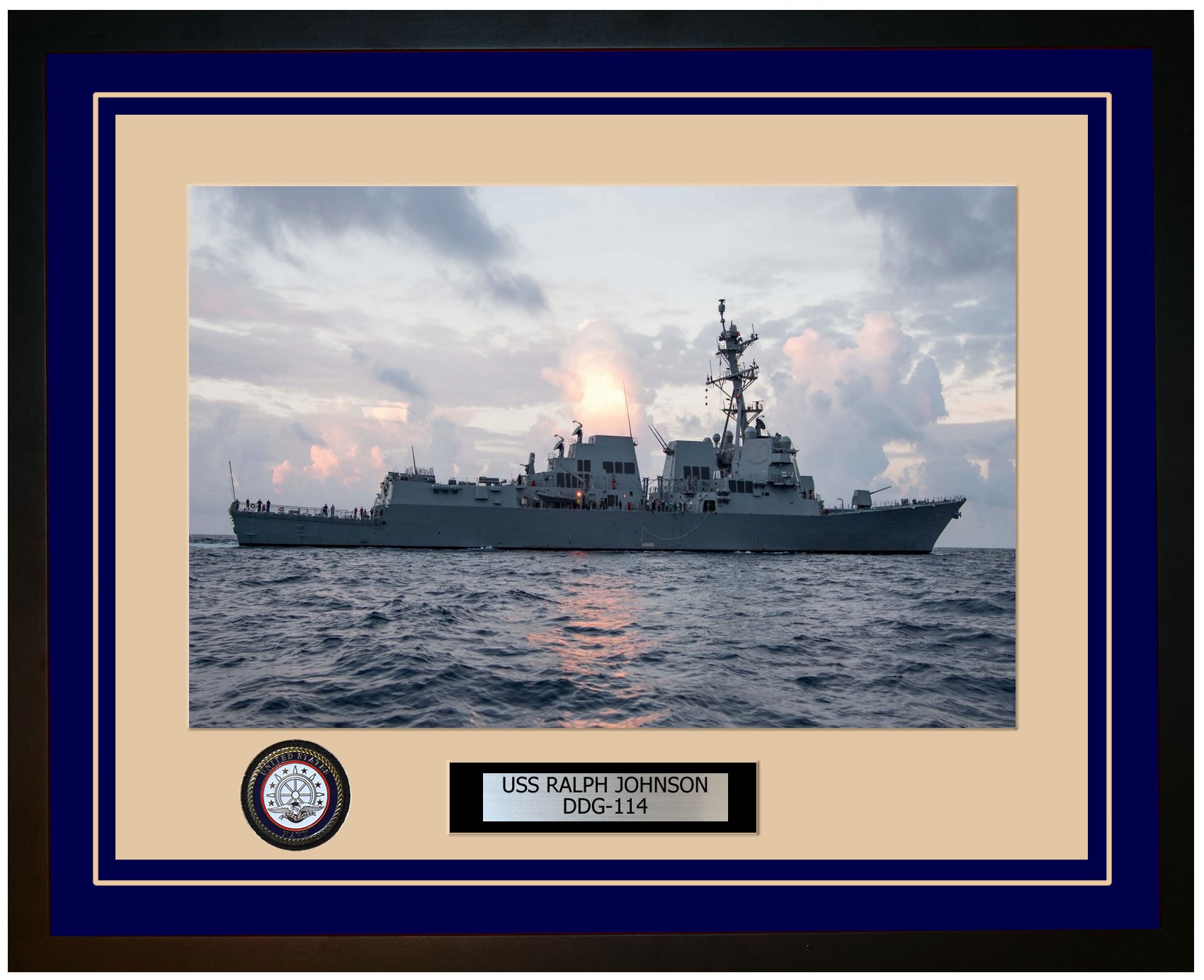 USS RALPH JOHNSON DDG-114 Framed Navy Ship Photo Blue