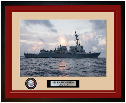 USS RALPH JOHNSON DDG-114 Framed Navy Ship Photo Burgundy