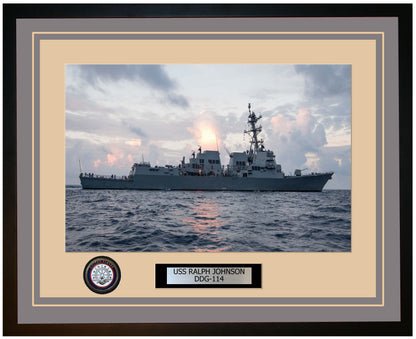 USS RALPH JOHNSON DDG-114 Framed Navy Ship Photo Grey