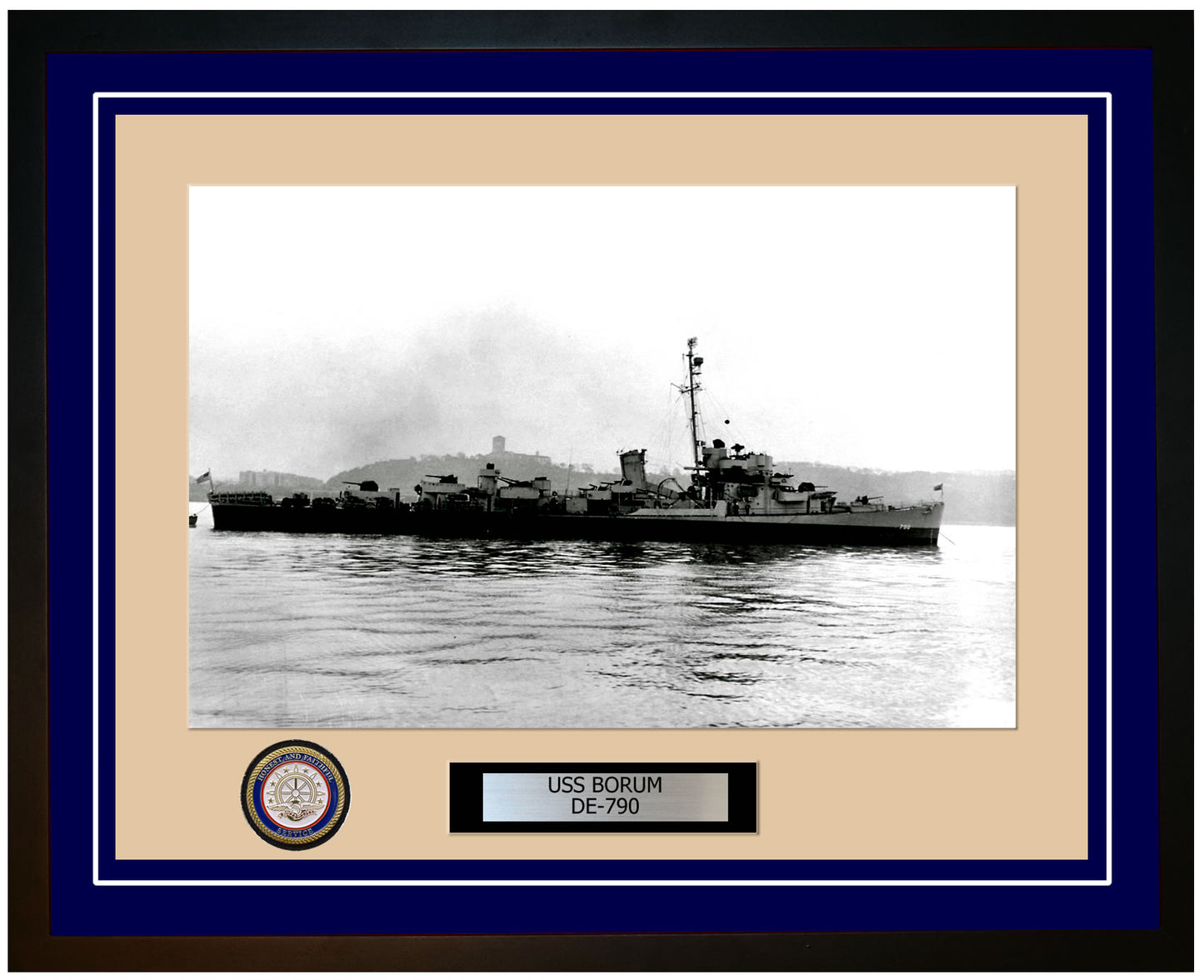 USS Borum DE-790 Framed Navy Ship Photo Blue
