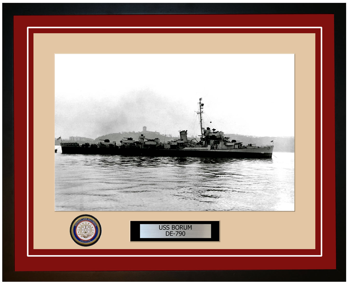 USS Borum DE-790 Framed Navy Ship Photo Burgundy