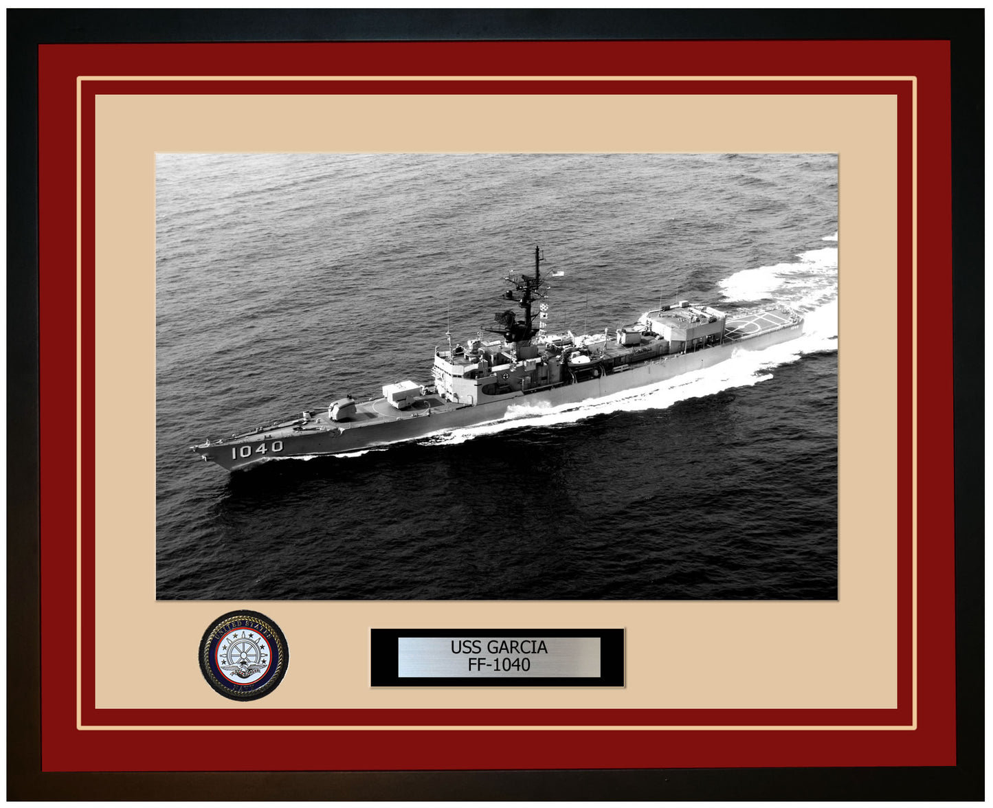 USS GARCIA FF-1040 Framed Navy Ship Photo Burgundy
