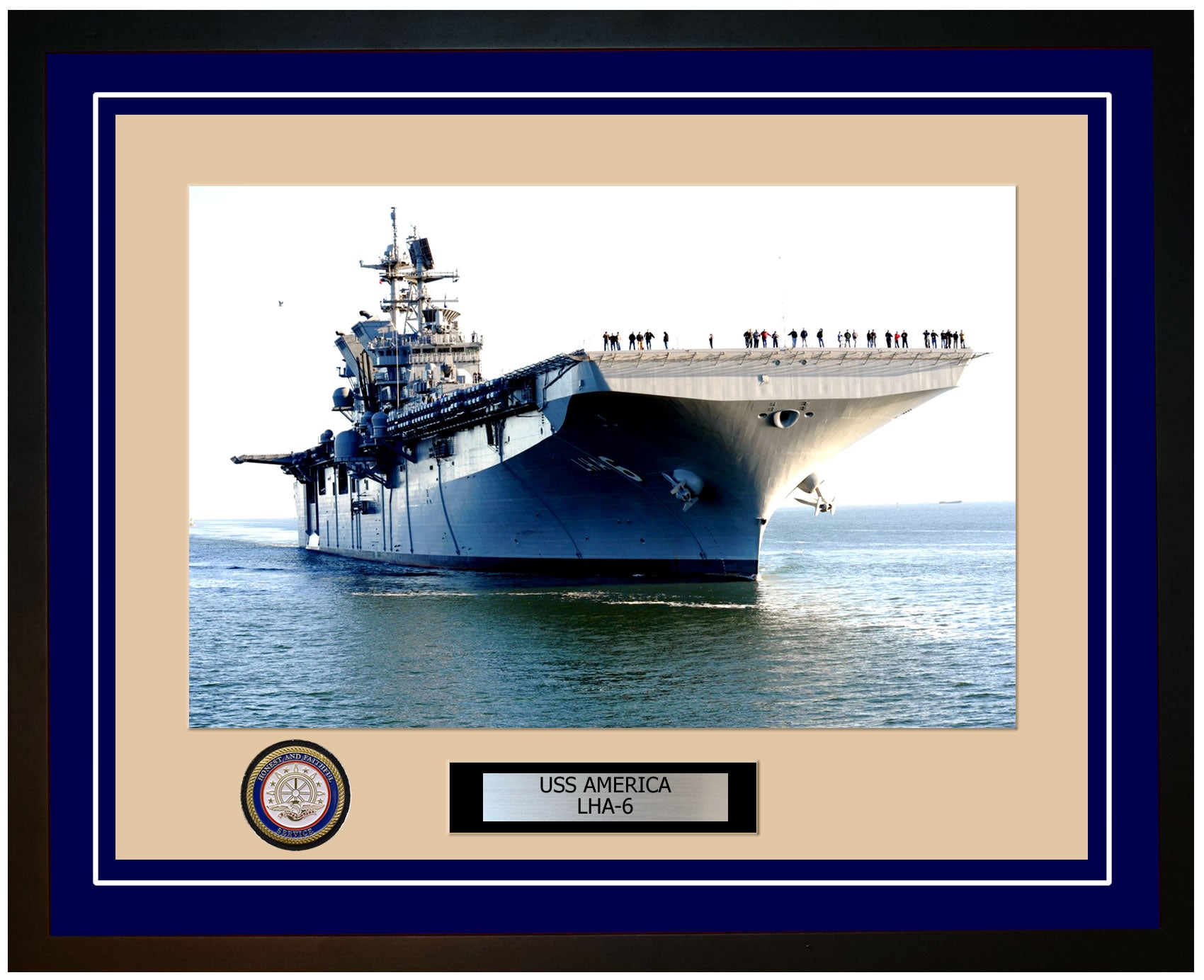 USS America LHA-6 Framed Navy Ship Photo Blue