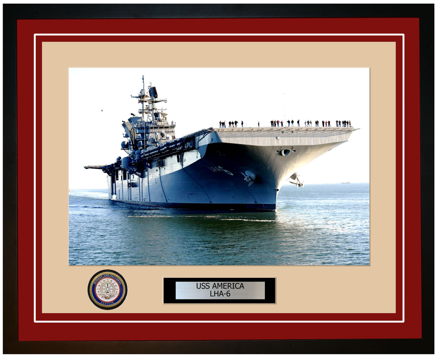 USS America LHA-6 Framed Navy Ship Photo Burgundy