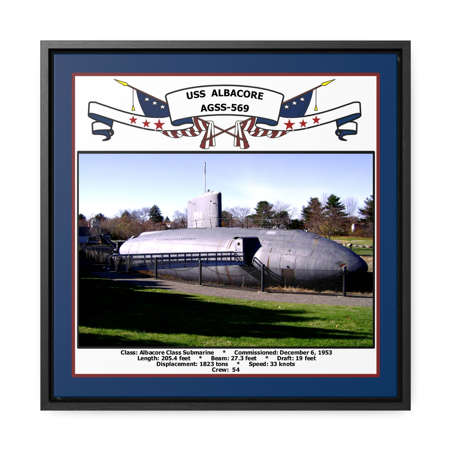 USS Albacore AGSS-569 Navy Floating Frame Photo Front View