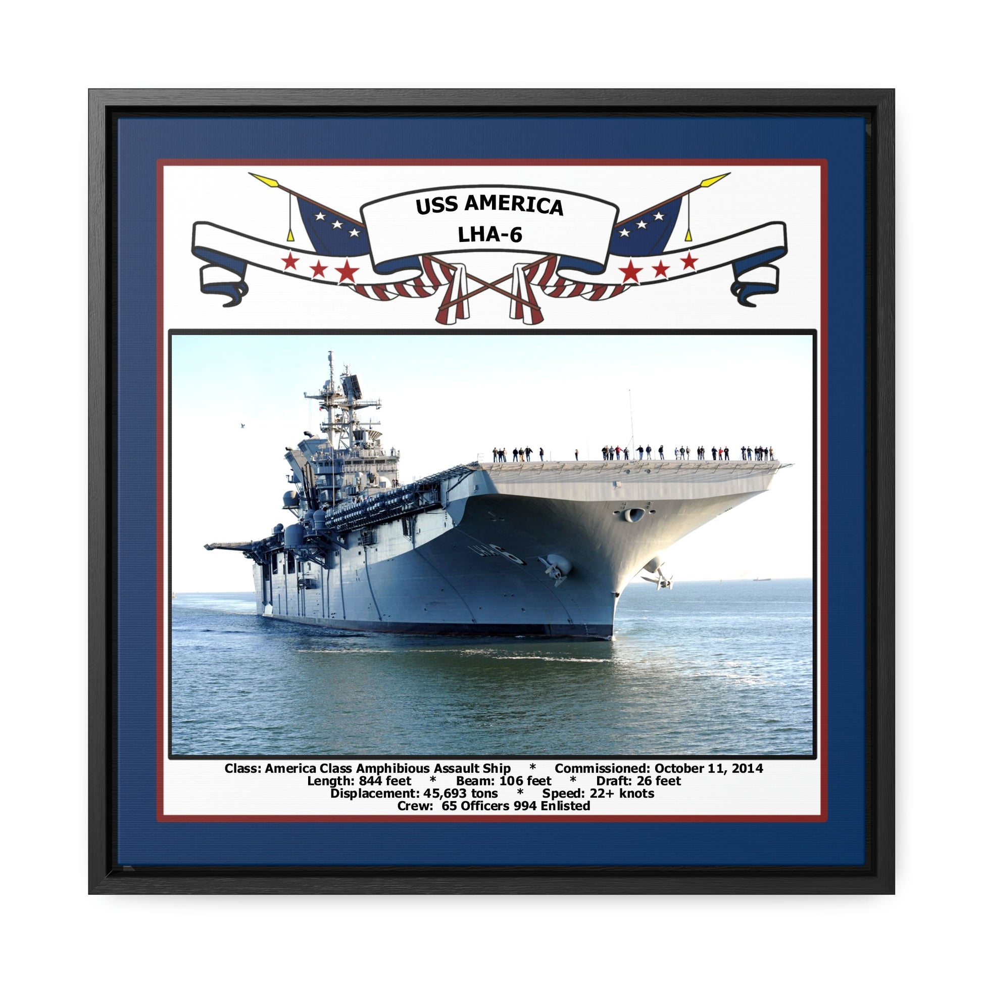 USS America LHA-6 Navy Floating Frame Photo Front View