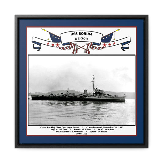USS Borum DE-790 Navy Floating Frame Photo Front View