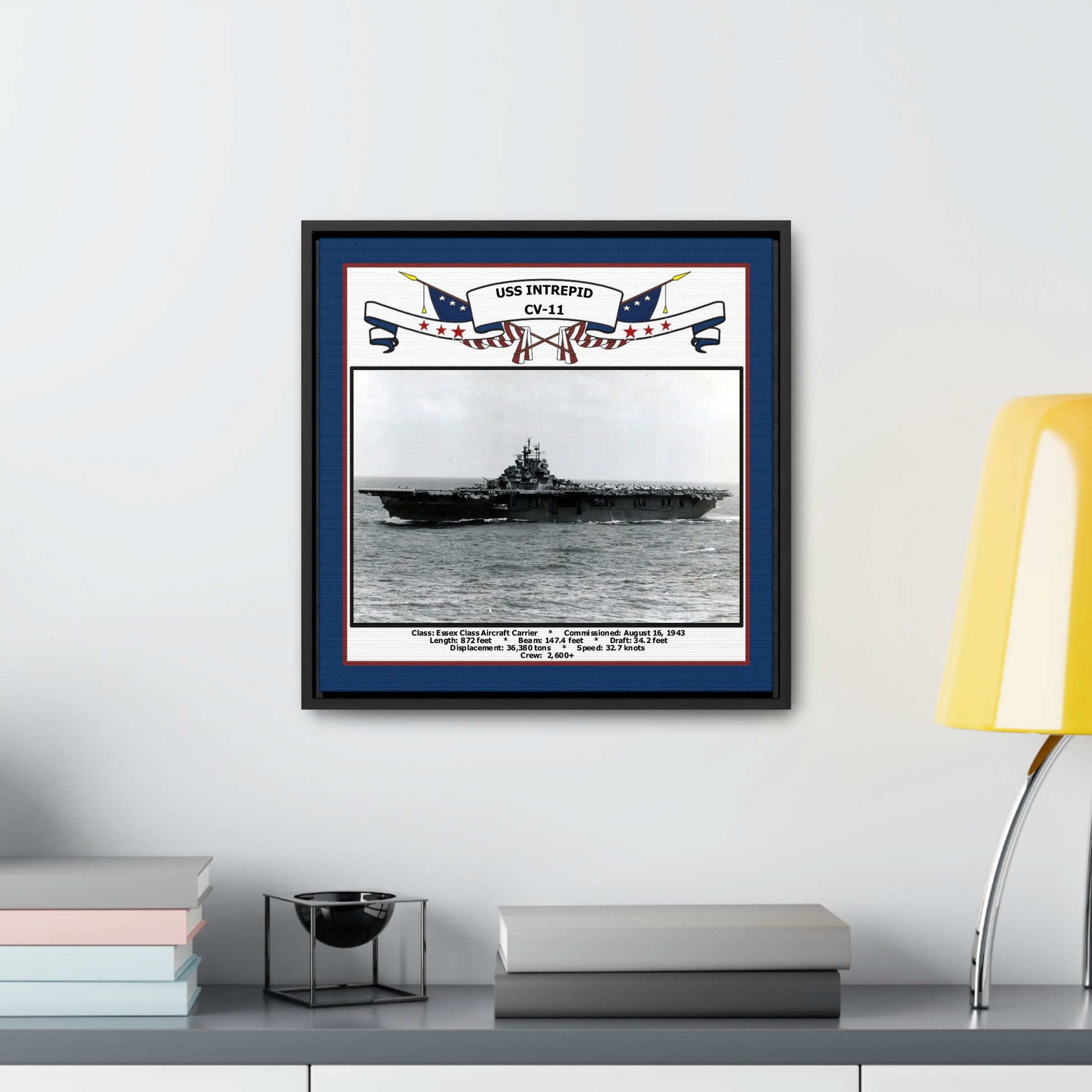 USS Intrepid CV-11 Navy Floating Frame Photo Desk View