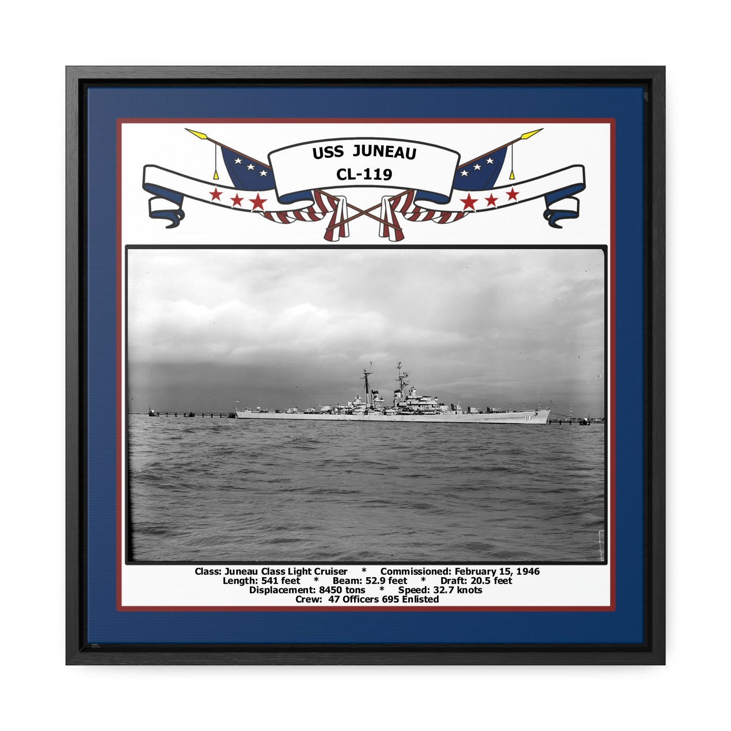 USS Juneau CL-119 Navy Floating Frame Photo Front View