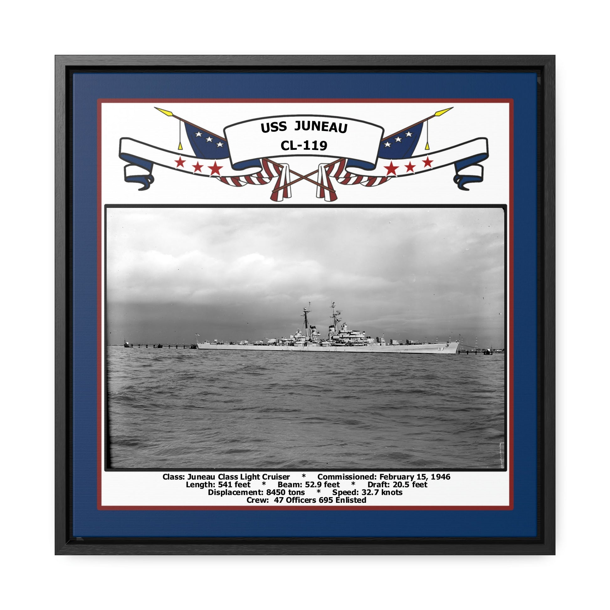 USS Juneau CL-119 Navy Floating Frame Photo Front View