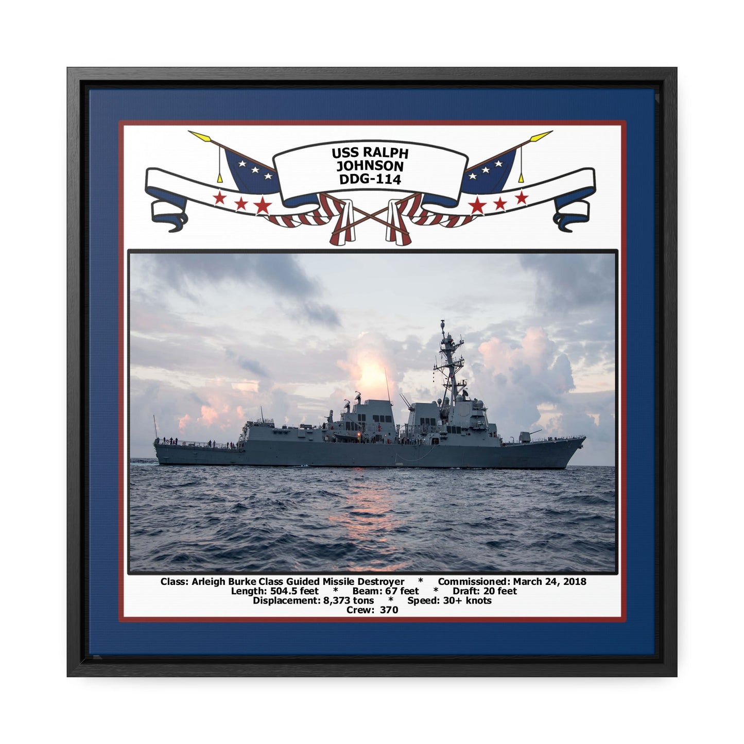 USS Ralph Johnson DDG-114 Navy Floating Frame Photo Front View