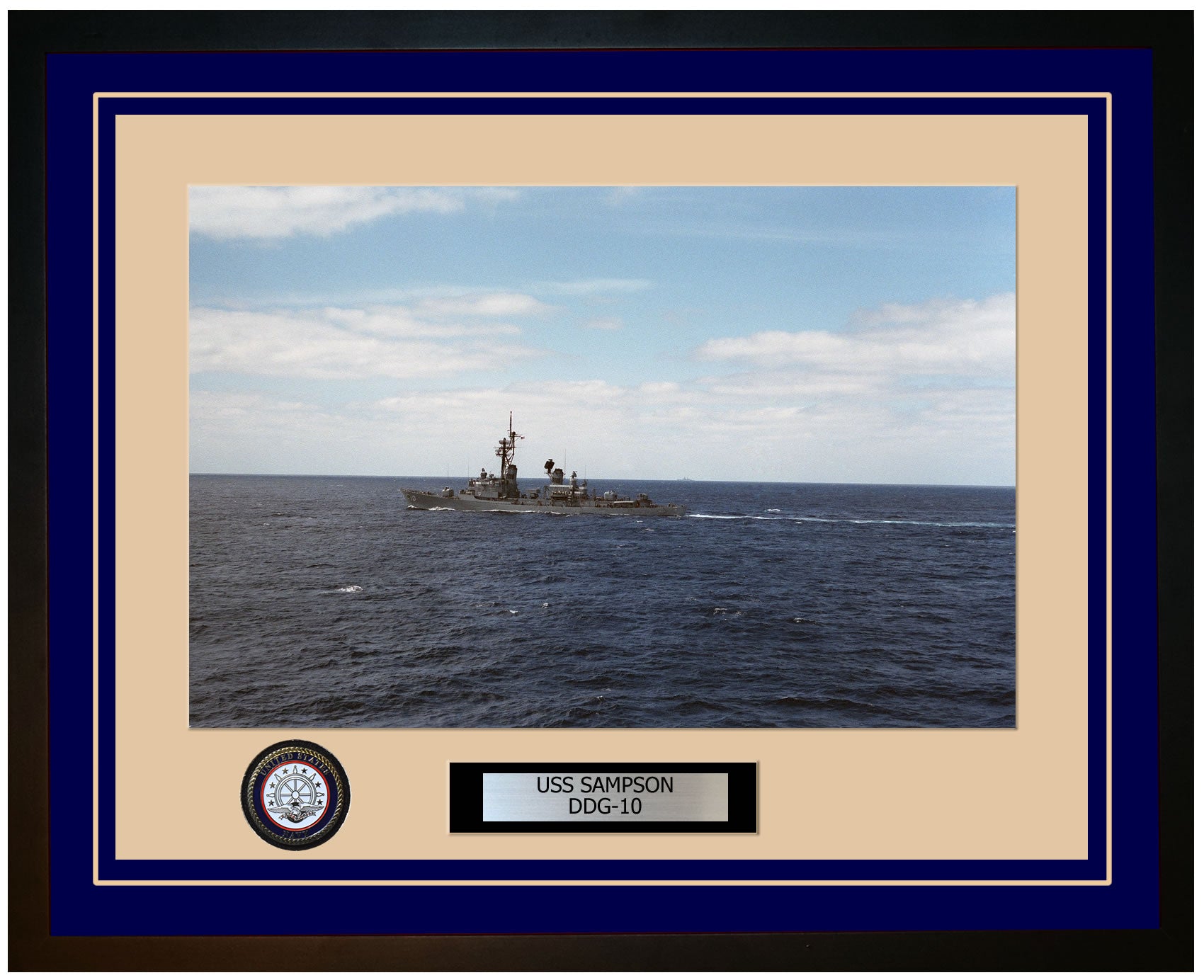 USS SAMPSON DDG-10 Framed Navy Ship Photo Blue