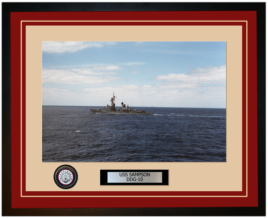 USS SAMPSON DDG-10 Framed Navy Ship Photo Burgundy
