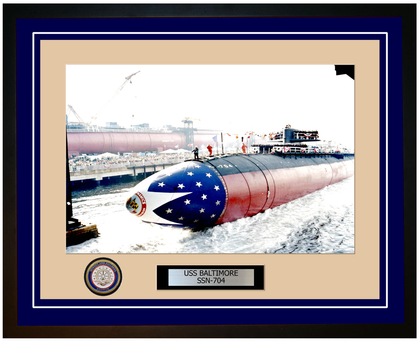 USS Baltimore SSN-704 Framed Navy Ship Photo Blue