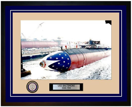 USS Baltimore SSN-704 Framed Navy Ship Photo Blue
