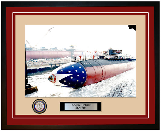 USS Baltimore SSN-704 Framed Navy Ship Photo Burgundy
